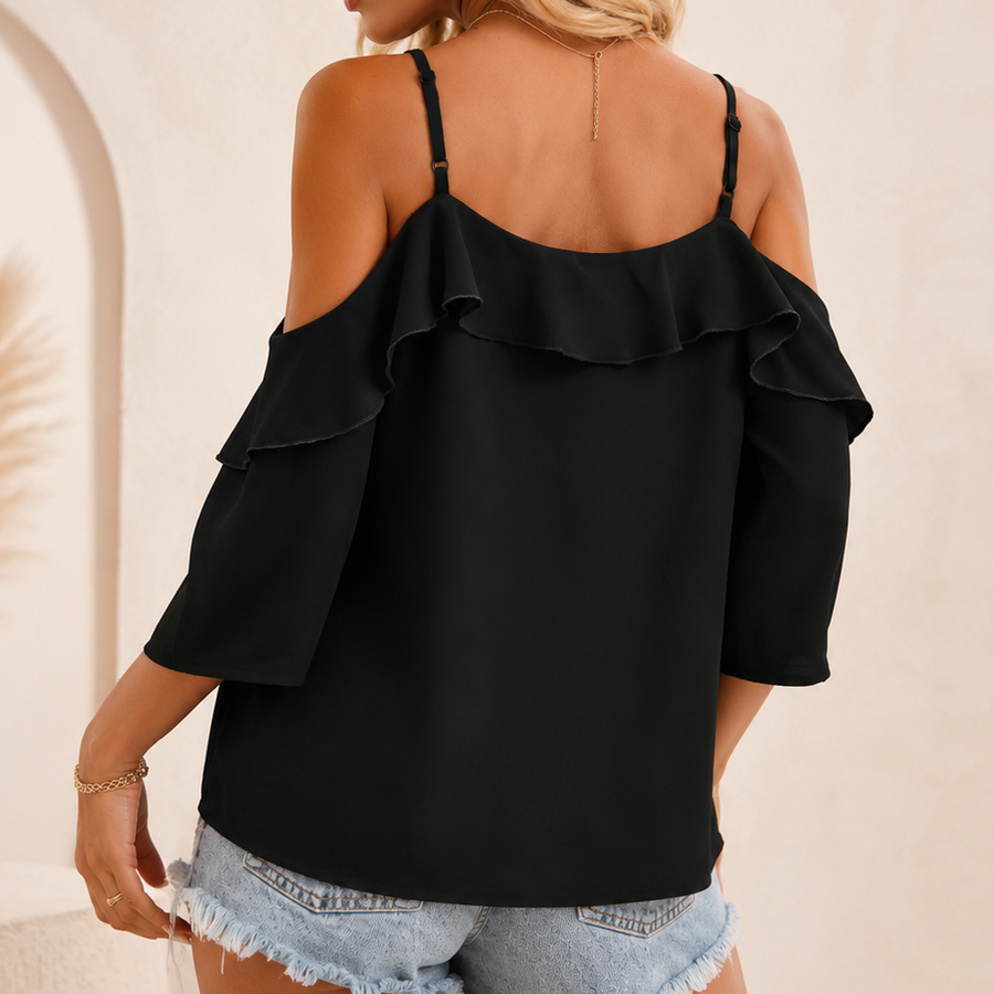 Sofia Black Ruffle Off-Shoulder Top